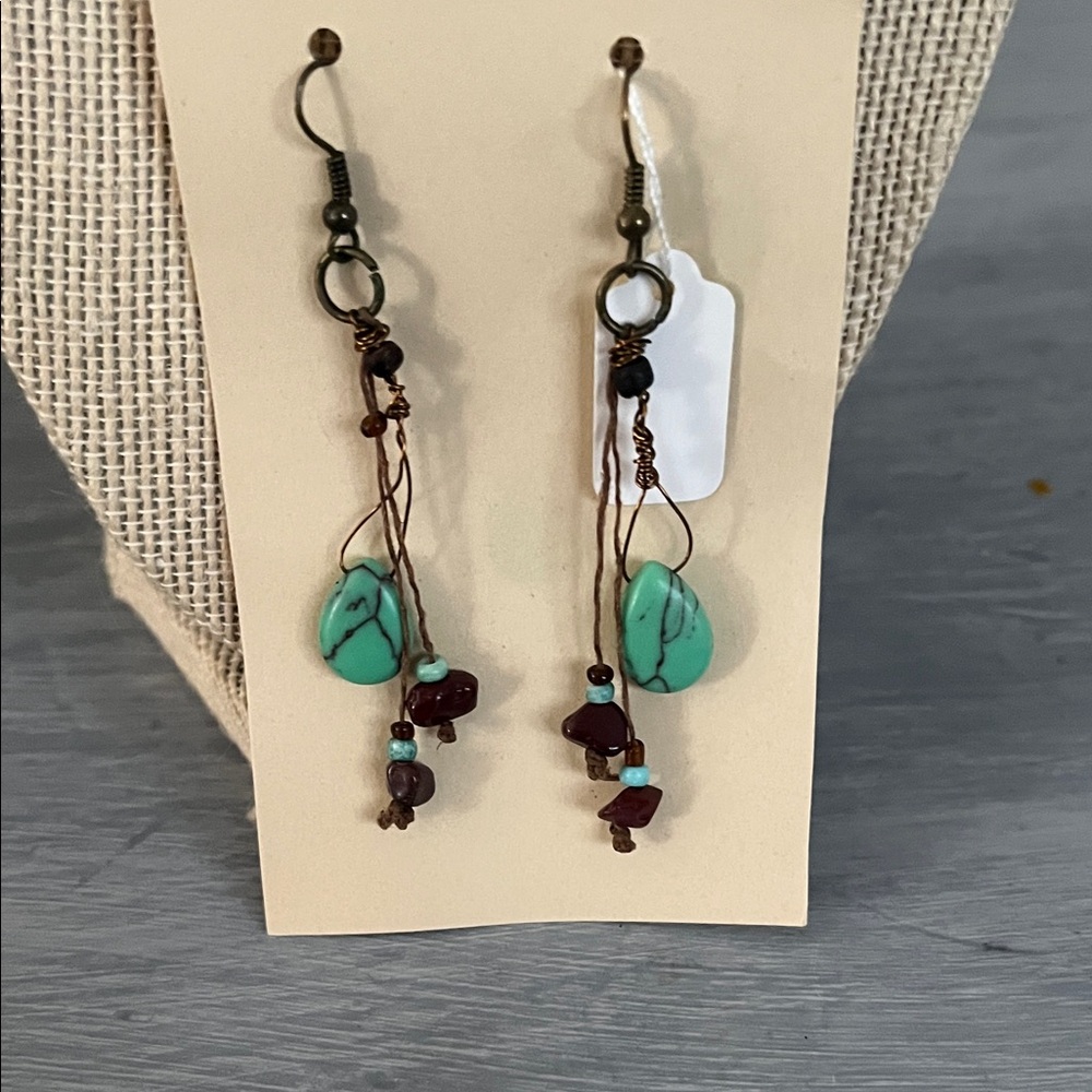 Elegant Turquoise and Brown Dangle Earrings